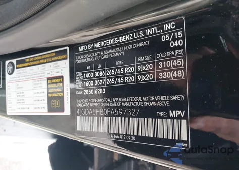 2015 Mercedes-Benz Ml 350 4Matic из США, поврежденный, VIN 4JGDA5HB0FA597327